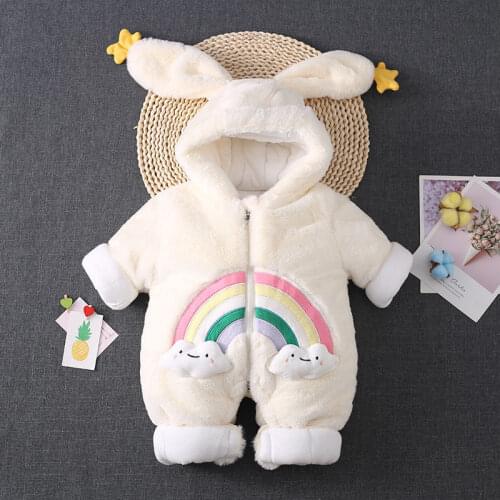 Newborn baby super cute jumpsuit winter plus velvet thickening keep warm winter clothes baby hooded crawling clothes