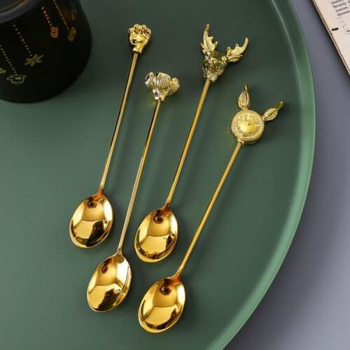 Stainless Steel Long Handle Stirring Spoon Golden Dessert Spoon Household Tableware Ice Cream Soup Mini Spoon