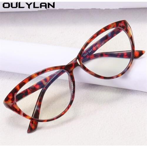 Oulylan Fashion Cat Eye Glasses Frame Women Anti Blue Light Compute Eyeglasses Men Classic Leopard Spectacle Frames Fake Glasses