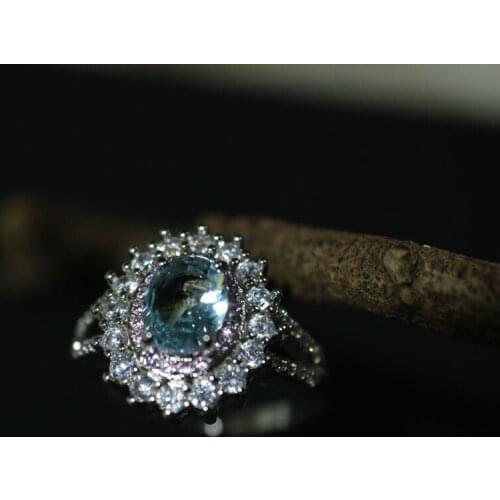 Fashion Geometric Silver Plating Rings For Women Trendy crystal blue cz stone rings for girls female Best friends gifts