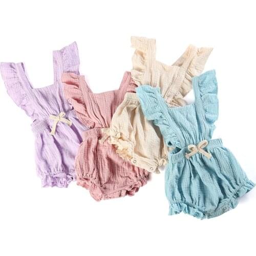 Fashion Baby Summer Newborn Babies Bubble Girls Romper 100% Muslin Sleeveless Rompers Onesie