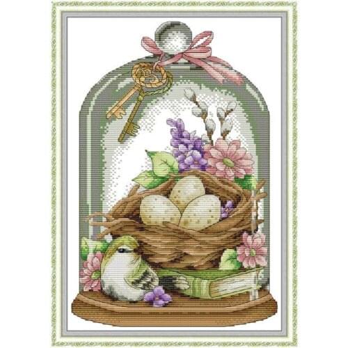 Joy Sunday Love Birds Stamped Cross Stitch Kit Embroidery Needlework Patterns Counted Thread Fabric Home Decor 11CT 14CT Printed