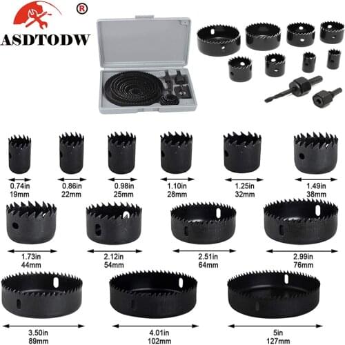 18PCS Hole Saw Cutting Set Kit Drilling Tool Wood Metal Cutter 19-127mm Mandrels Saws Core Drill Bits Woodworking