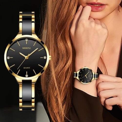 NIBOSI Women Watches Luxury Female Rose Gold Diamond Ladies Quartz Wrist Watch Waterproof Ceramic Watch Women Relogio Feminino