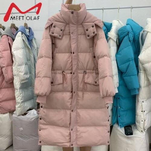 2021 New Winter Coat Women Hooded 90% White Duck Down Parka Female X-Long Loose Warm Puffer Jacket Snow Windproof Snow Outwear