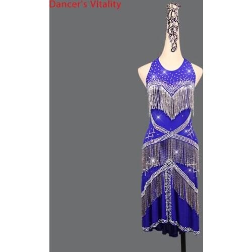 Latin Dance Competition Clothing Female Adult Sexy Dress New High-End Professional Performance Beaded Skirt Child