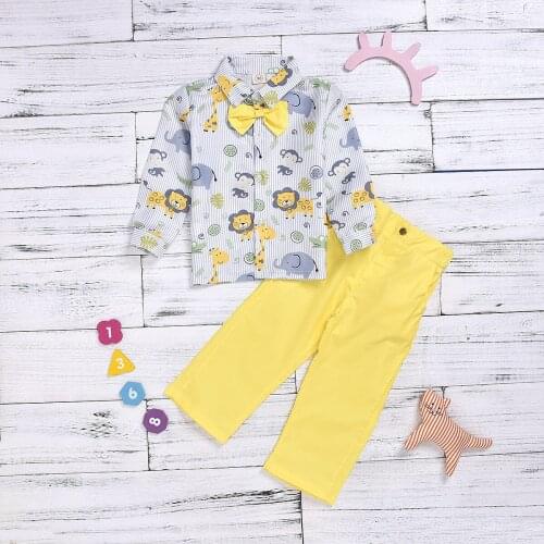 2020 Autumn boy outfits / Gentleman style / Forest animals with Yellow leggings