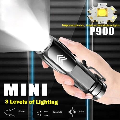 Rechargeable Mini P900 LED Flashlight 3 Mode Portable Tactical Flashlight Built-in 1200mAH Battery Night Fishing Light Torch
