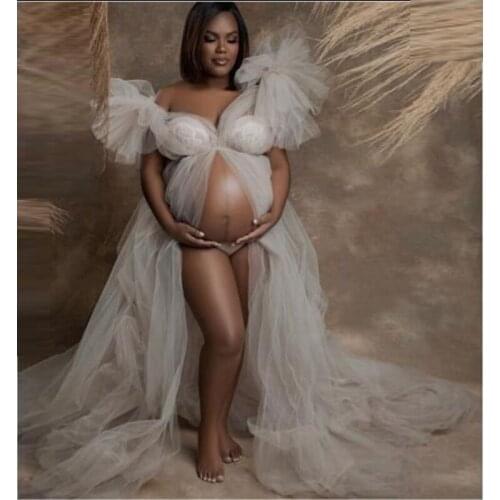 Maternity Prom Dresses Tiered Evening Dresses Ruffled Robe Abendkleider Tulle Sheer Evening Gown vestido de festa