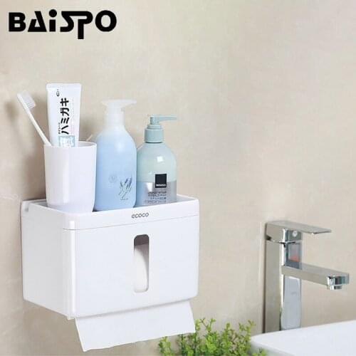 BAISPO Portable Toilet Paper Holders Wall-Mount Tissue Rack with Phone Shelf for Bathroom Kitchen Waterproof Toilet Paper Holder
