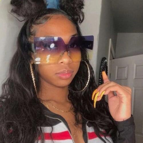 Oversized Square Rimless Sunglasses Women Fashion Gradient One-piece Sun Glasses Men Big Frames Goggle Eyeglasses Shades UV400