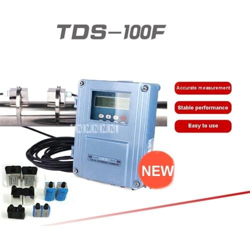 TDS-100F Professional LED Digital Ultrasonic Liquid Flowmeter(DN15-6000mm)+Wall-mount M2 Transducer (DN50-1000mm) AC110-230V 2W