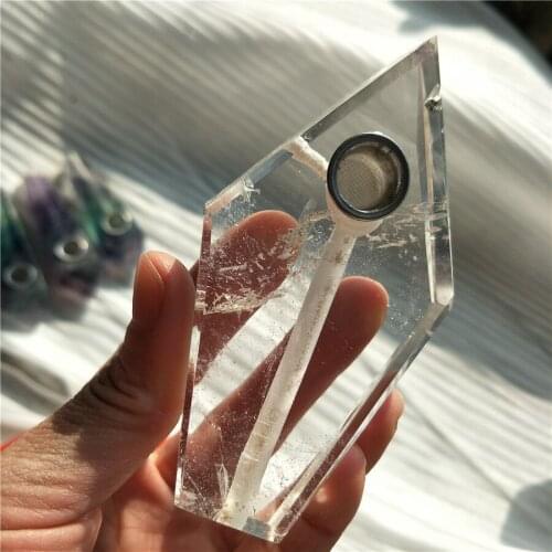 High quality Natural clear quartz Crystal Smoking Pipe pentagonal strainer tobacco pipe healing rhomboid point