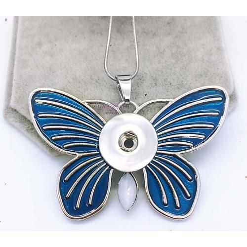 High quality butterfly 043 Snap Button Jewelry Pendants Necklace Interchangeable Charm Jewelry For Women(fit 18mm button)