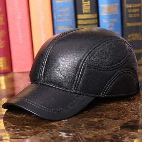 XdanqinX Mens Sheepskin Leather Baseball Caps Adjustable Size Men Brands Cap New Autumn Winter Earmuffs Hat Genuine Leather Cap