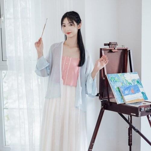 Women 's Hanfu Clothing Original Skirt -style Embroidery Full Set Summer Fairy Costume 3-piece Chinese Daily Improve DWY4388