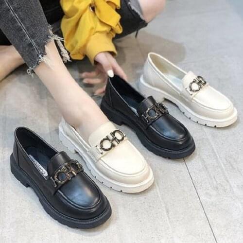 Large Size 35-40 Casual Ladies Single Shoes Spring And Autumn New Fashion All-Match Round Toe Platform Small Leather Shoes