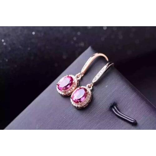 Natural pink topaz stone drop earrings 925 silver Natural gemstone earring women Classic elegant round fashion drop Earrings