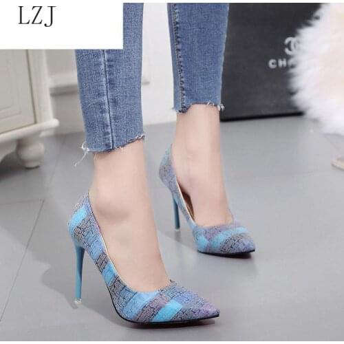 2019 Plus Size 34-42 Spell Color Women Pump High Heels Single Shoes Female Summer Patent Leather Wedding Party Woman Gladiator