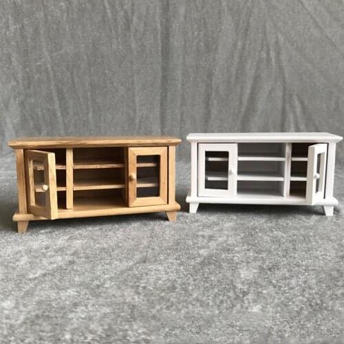 1/12 Dollhouse Miniature Furniture Wood / White Double Model Doll Door House Cabinet Simulation Toy Accessories Living TV R T1X1
