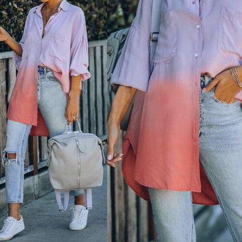 2021 Oversize Casual Shirt Lantern Sleeve Tie-dyed Turn-down Collar Loose Single Breasted Cardigan Shirt Spring Summer Blouses