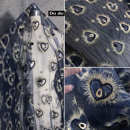 45*150cm Net yarn Clothing Fabric Embroidery Decorative pattern Love shape Sequins Double color Dress Fabric DIY
