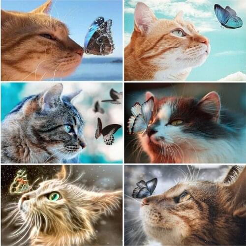 5D Diy Diamond Painting Cat Butterfly Full Square Round Drill Embroidery Animal Rhinestone Mosaic Cross Stitch Art Home Decor