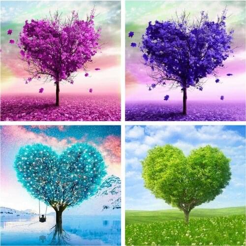 Huacan Full Diamond Embroidery Tree Heart 5D Diamond Painting Rhinestones Mosaic Landscape Needlework Decoration For Home