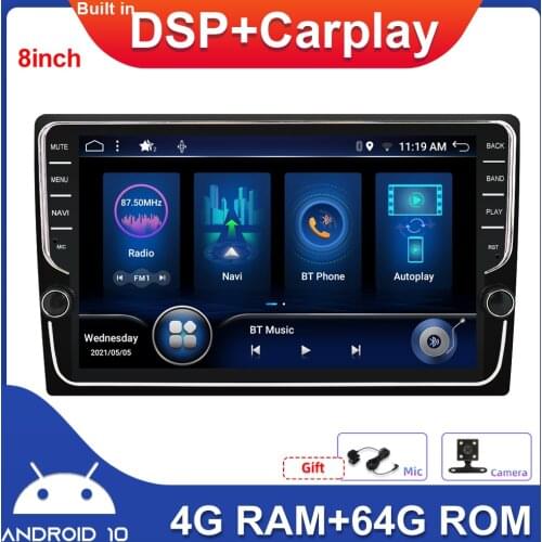 8inch Double Din Car Multimedia Player Car Radio Stereo Built in DSP Carplay Android 10.0 RDS Steering Wheel Control DAB OBD