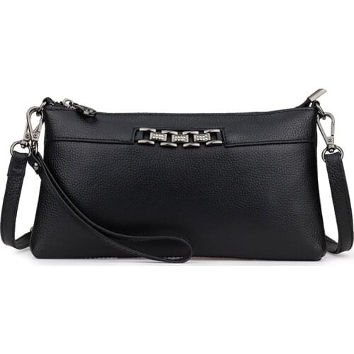 Free Shipping Red/Black 4 Colors Women Clutch Bag Genuine Leather Bags Female Real Leather Zipper Messenger Crossbody Handbags