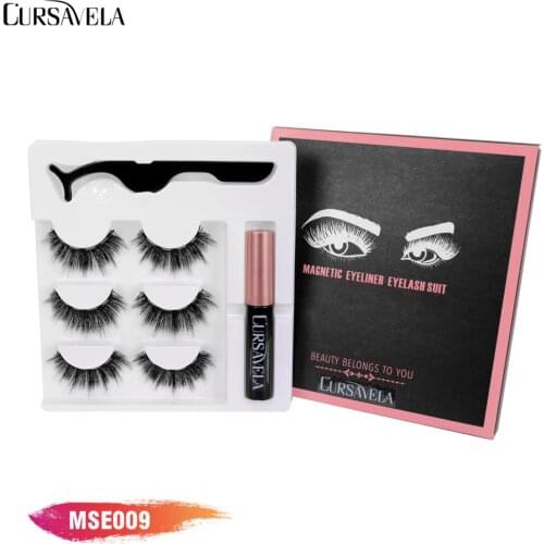 Cursavela False Eyelashes Magnetic Lashes & Liquid Eyeliner & Eyelash Tweezers Eyeliner Set Extension Easy Waterproof Reusable