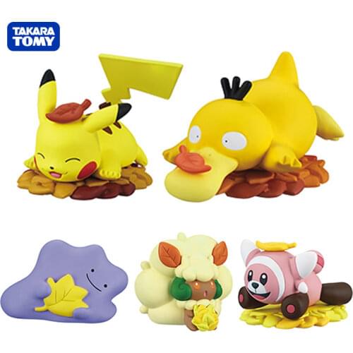 Takara Tomy Pokemon Action Toy Figures Autumn Maple Leaf Pikachu Duck Doll Kids Toys Boys and Girls Gifts
