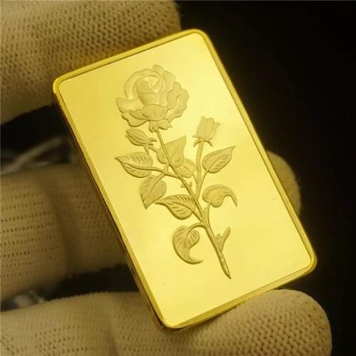 Emirates 1 OZ Fine Gold Bar Gold Rose Design Gold Plated Bullion Bars with Plastic Case for Home Decor and Gifts
