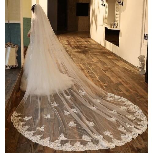 2021 3M Two Layers Bridal Veil Cathedral Lace Appliques Edge Bling Sequins Wedding Veil Ivory with Comb Wedding Accessories New