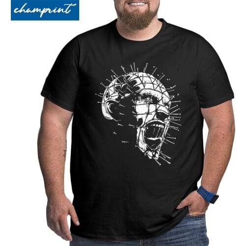 Mens T-Shirts Hellraiser Pinhead Horror Cotton Big Tall Tee Shirt Short Sleeve T Shirt O Neck Clothes Big Size 4XL 5XL 6XL