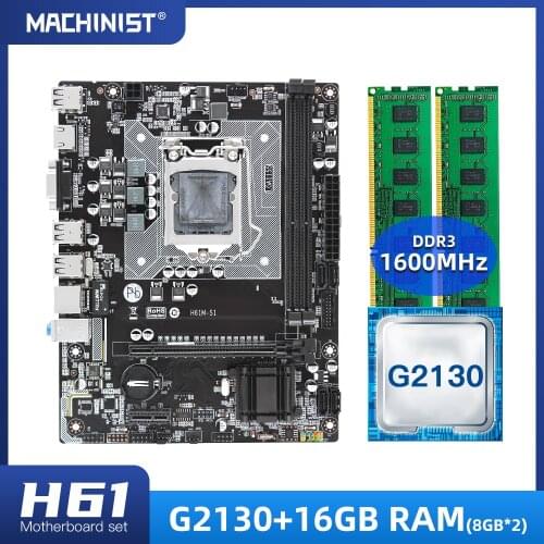 H61 motherboard LGA1155 set kit with Intel G2130 processor DDR3 16GB(2*8GB)1600MHz RAM memory Mico-ATX IntegratedGraphicsH61M-S1