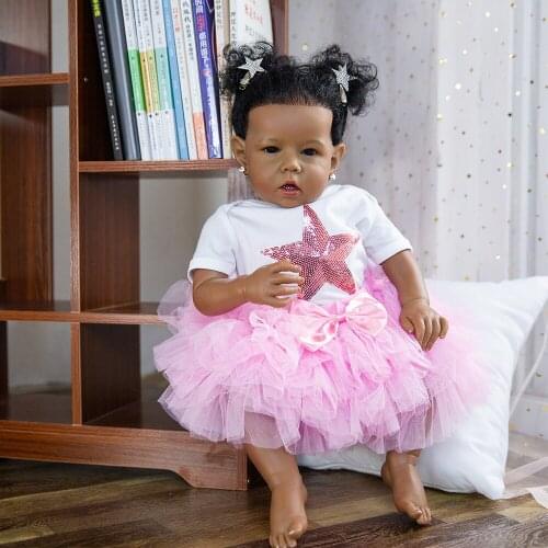 Hoomai African American Realistic Girl Doll 20 inch Silicone Lovely Baby Dolls For Toddler Birthday Gift Playmate