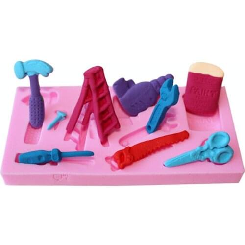 3D Repair Tools Silicone Mold Hardware Spanner Ladder Hammer Scissors Fondant Cake Mould Pastry Cupcake Candy Silicone Mold