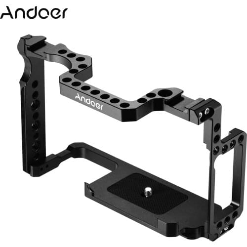 Andoer Camera Cage Aluminum Alloy with 1/4 Inc+3/8 Inch Screw Holes Dual Cold Shoe Mount for Canon 5DS 5DR 5D Mark IV/III/II