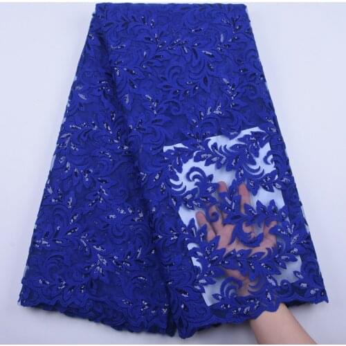 Royal Blue African Lace Fabrics Wholesale Nigerian Tulle Mesh Lace Sequence Lace Fabric For Bridal Dress French Tulle Lace Y1876