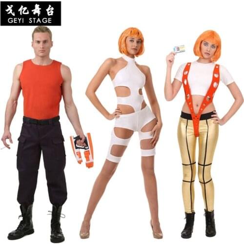 The Fifth Element Leeloo Orange Strap White Jumpsuits Movie Cosplay Costume Props Halloween Party Vest For Women and Men