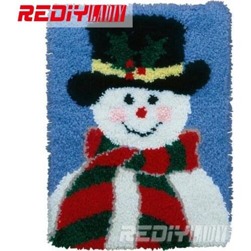 Hot Latch Hook Rug Kits DIY Needlework Unfinished Crocheting Rug Winter Yarn Cushion Mat Snowman Sets for Embroidery Carpet Gift