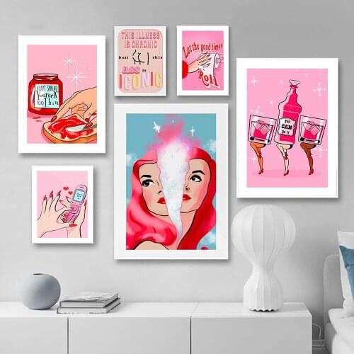 Fashion Pink Style Picture Cartoon Stockings Legs Perfume Wall Art Print Funny Jam Food Canvas Painting Bathroom Bar Home Decor