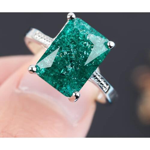 Fashion Large Green Blue Stone Rings For Women Simple Luxury Jewelry Couple Wedding Rings Crystal Zircon Rings Gift L3N475