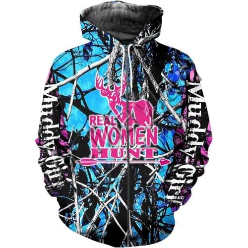 Fashion Deer Hunter Blue And Pink Camo Muddy Girl Zip Hoodies 3D Print MenWomen Leisure Streetwear Sweatshits / Sportswear /S-28