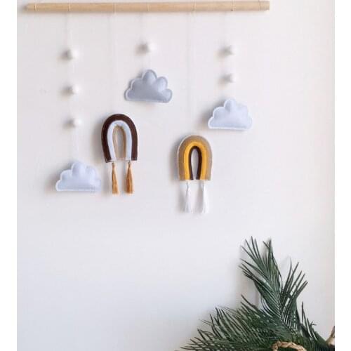 Wall Decoration Wooden Stick Rainbow Felt Pendant Windbar Stick Wall Hanging Home Decoration