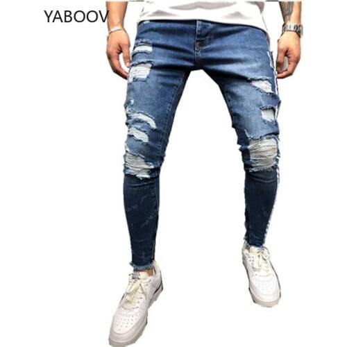 New Mens Jeans Stretch Destroyed Ripped Design Fashion Kanye West Style Skinny Jeans for Men Plus Size 3XL