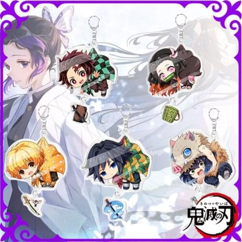Demon Slayer Tanjirou Figure Surrounding Transparent on Both Sides Stand Up Acrylic Keychain Bag Jewelry Pendant