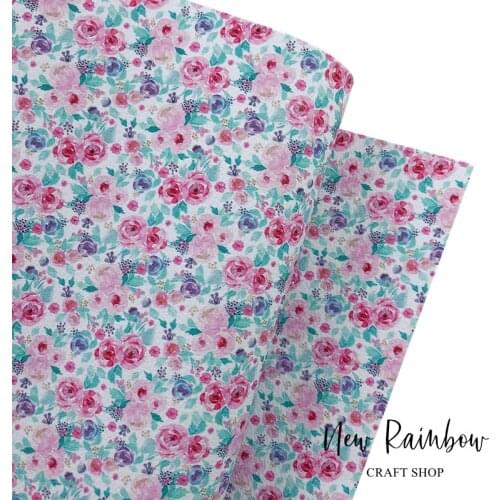 New Rainbow 30x138cm/Roll Top Quality Flower Pattern Print Faux Leather For Bows, Accessories, Earrings, DIY Crafts, Homedecors