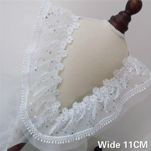 11CM Wide Luxury White Double Layers Glitter Lace Sequins Fringe Ribbons Ruffle Trim Clothing Skirt Wedding DIY Sewing Decor
